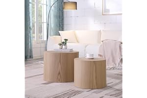 WILLIAMSPACE Nesting Coffee Table Set of 2, Round Wooden Coffee Tables Circle Modern Table for Small Space Living Room Bedroom Accent End Side Table (Wooden Color-Round)