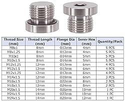 5PCS Standard M10x1 Thread 304 Stainless Steel