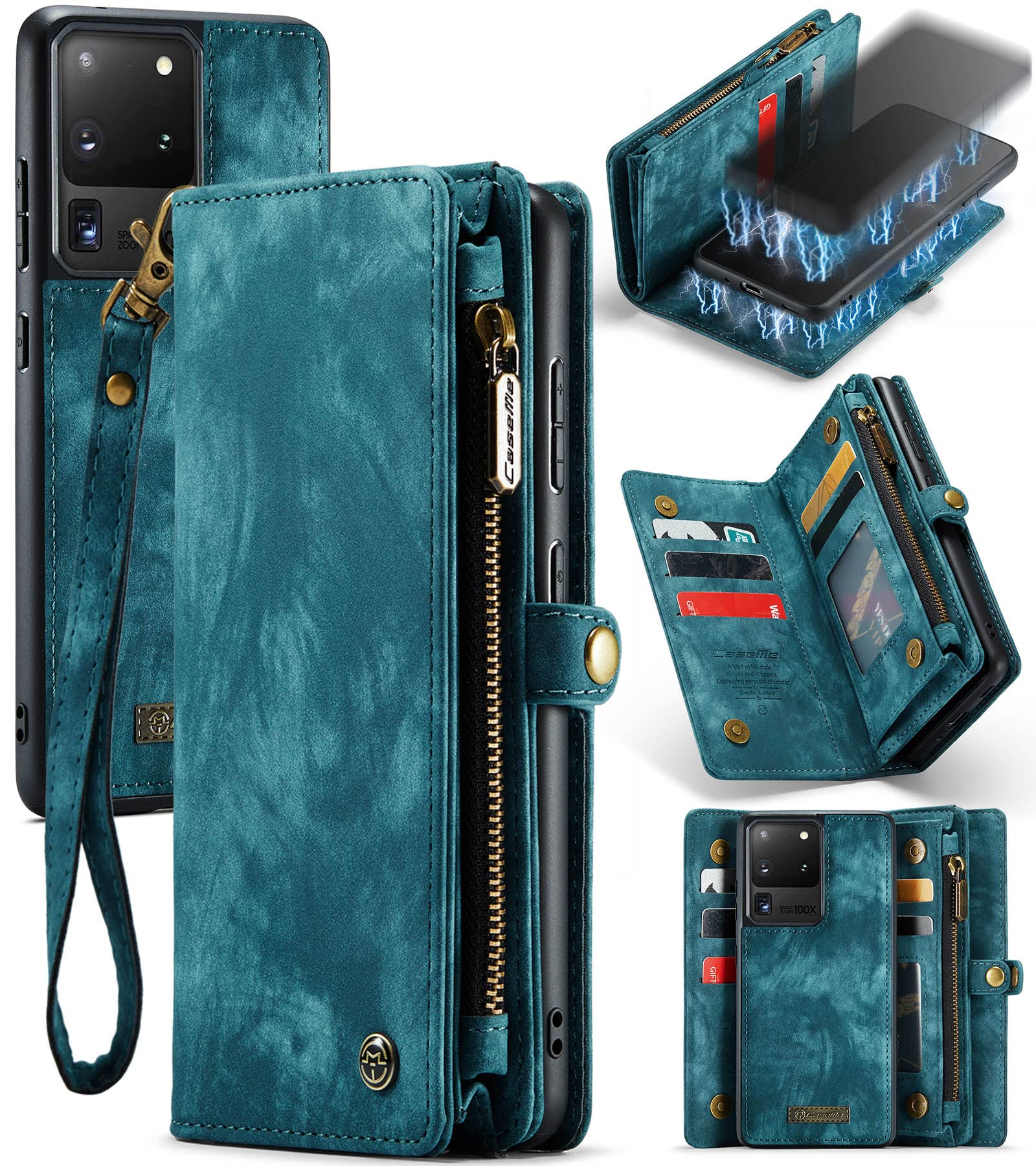 UFinetech 2-in-1 Samsung Galaxy S20 Ultra Case Wallet TPU Leather Flip Card Holder Slot Zipper Magnetic 2020 Stylish Luxury Designer Detachable Purse Holster Cover for Samsung Galaxy S20 Ultra 5G Blue