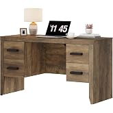 HOMOOI 54" Computer Desk with Drawers, Executive Desk with Charging Station, Home Office Desk with USB-C &amp; Power Outlets, Large Wood Writing Desk for Study, Work, Brown