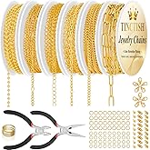 ROADPLUM 6 Roll Jewelry Making Kit - Gold Necklace Chains (Copper & Stainless Steel) with 2 Jewelry Pliers, 140 Lobster Clasps Jump Rings Connectors - Complete DIY Bracelet Chain Supplies for Crafters