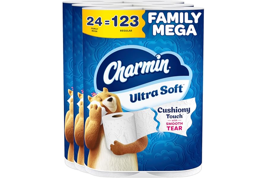 Charmin Ultra Soft Cushiony Touch Toilet Paper, 24 Family Mega Rolls = 123 Regular Rolls