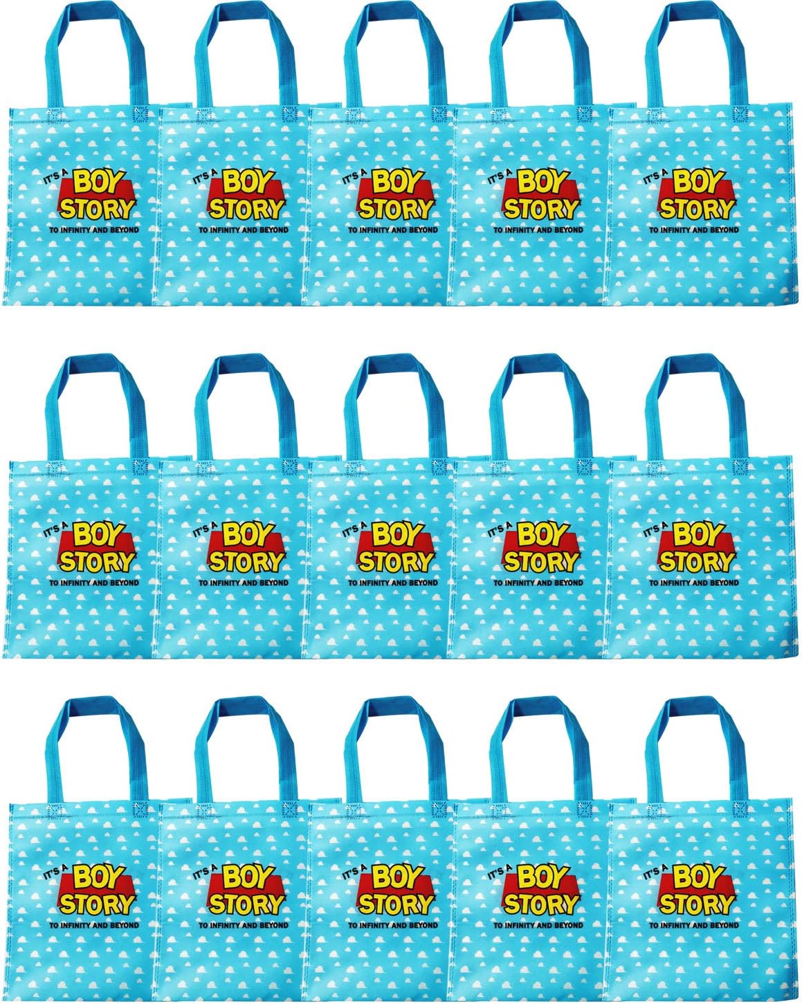 15 Pack Toy Story Gift Bags, Non-woven Party Favor Bags Its a Boy Story Double Sided Printed Gift Packs for 1st 2nd 3rd 6th Birthday Party Supplies