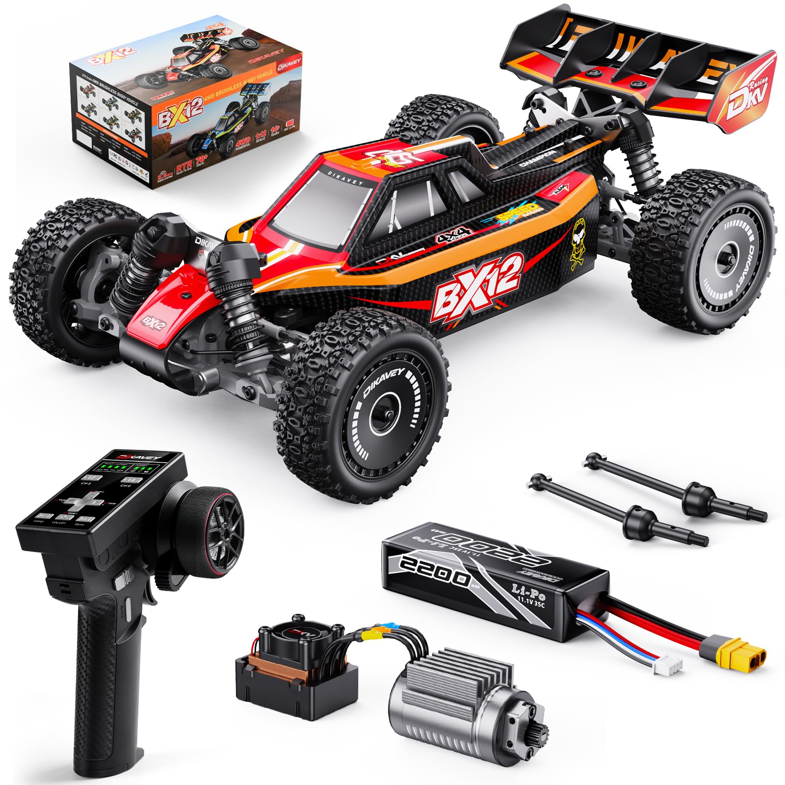 Photo 1 of DIKAVEY 1/12 Brushless RC Cars for Adults,Remote Control Car for Fast Max 42 MPH 4X4 High Speed Racing RC Buggy with 3S 2200 mAh Battery,Fast Off-Road RC Truck, Suitable as Giftfor Beginner-Red