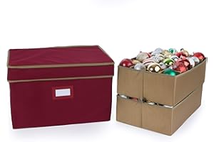 Covermates Keepsakes Adjustable Ornament Storage Box, Carrying Handles, Padded Protection - Holiday Storage, Red