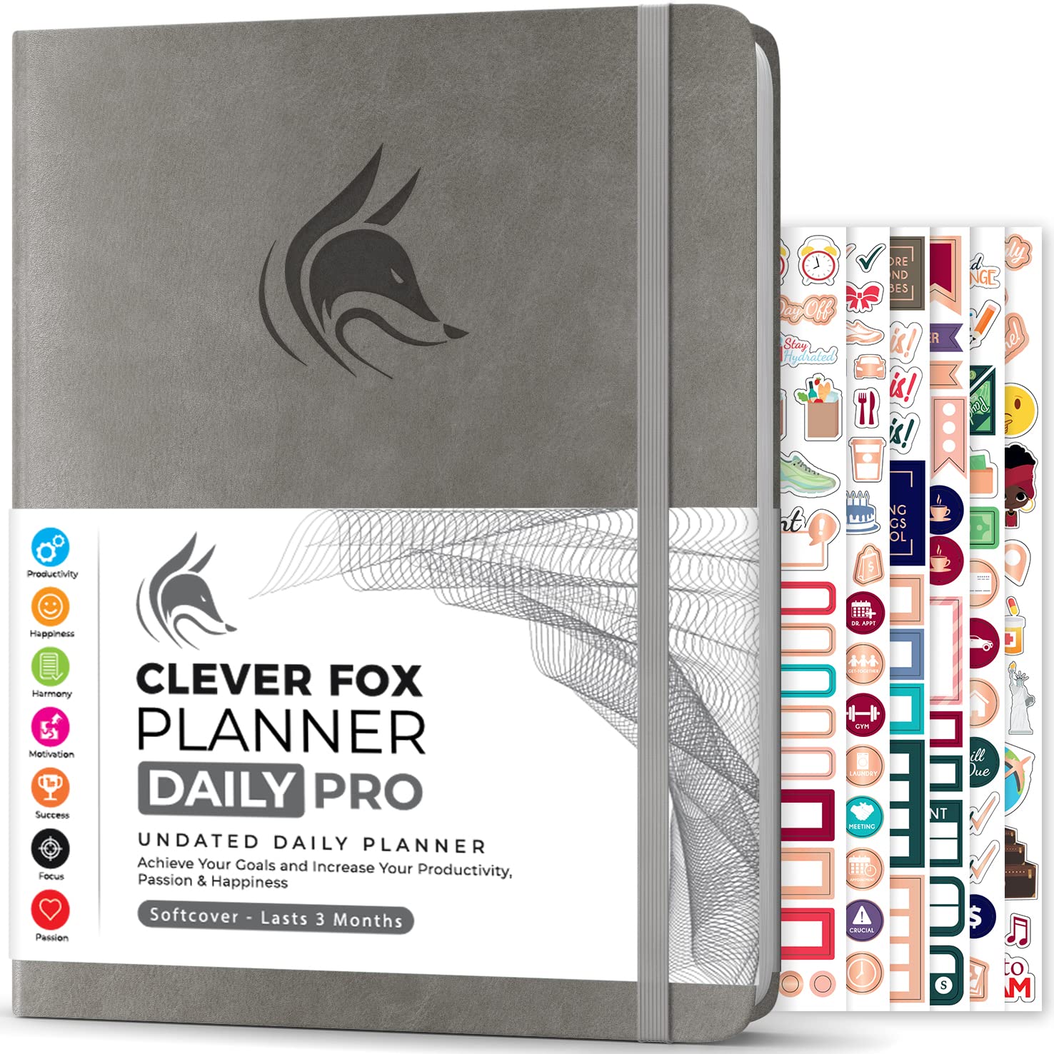 Clever Fox Planner Daily PRO - Daily Life Planner and Gratitude Journal to Increase Productivity, Time Management and Hit Your Goals, Undated, A4 Size - 21.5x28cm, Lasts 3 Months (Grey)