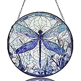 Dragonfly Decor Suncatcher Stained Glass Window Hanging - Handmade Artistic Suncatchers for Windows Hanging, 9.8 inch