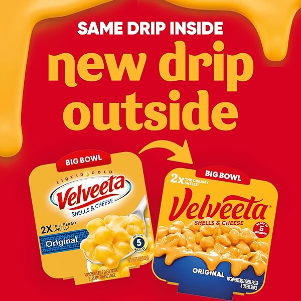 VELVEETA SHELLS & CHEESE ORIGINAL SHELL PASTA WITH 2X THE CREAMY SHELLS BIG BOWL MICROWAVE MEAL, 5 OZ TRAY