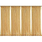 B-COOL Sequin Backdrop Gold Curtains 4 Panels 2ftx8ft Glitter Shimmer Fabric Sparkly Drapes for Background Wedding Banquet Party Decorations