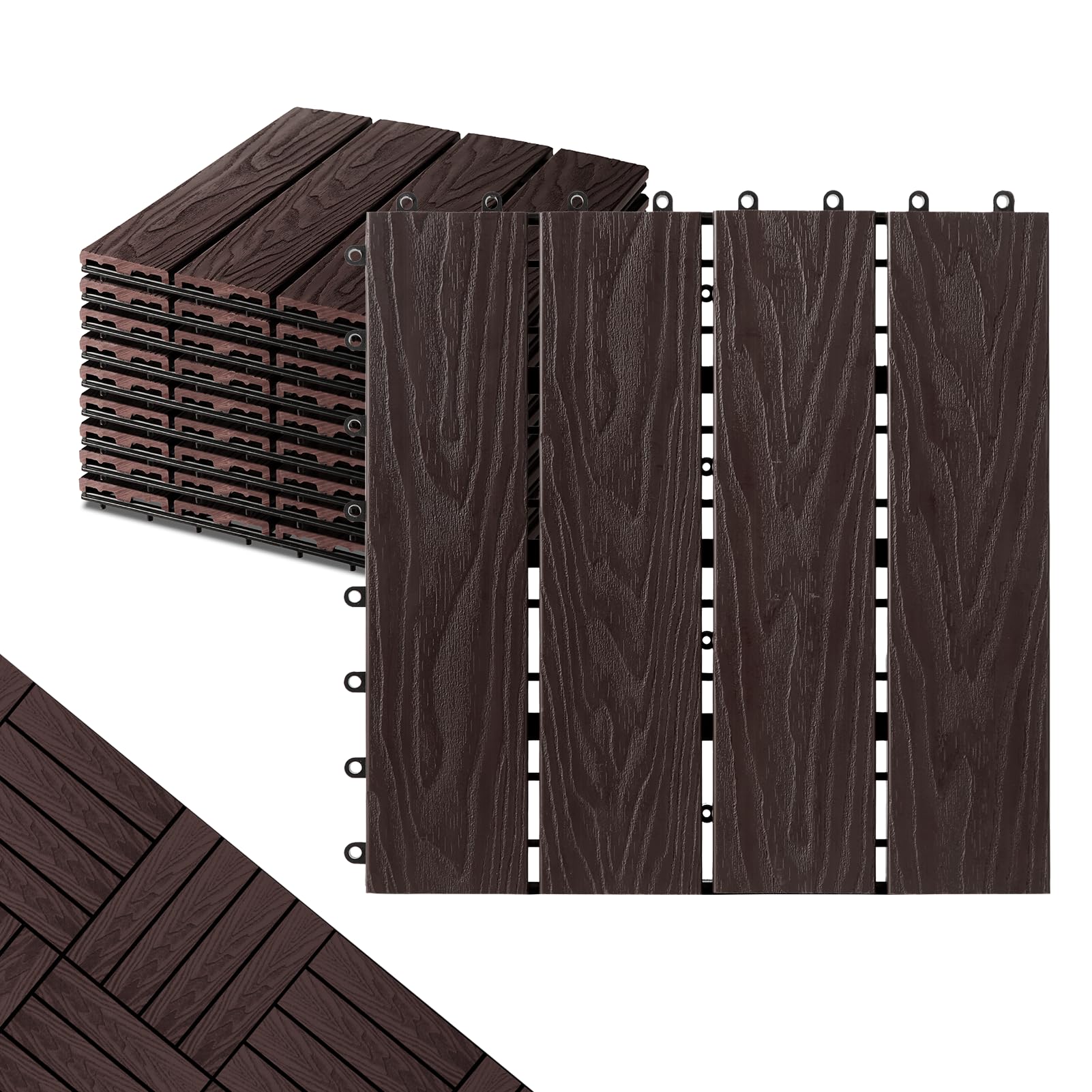 Photo 1 of ShunHong Polymer Composite Interlocking Deck Tiles Outdoor,12x12 Composite Decking Boards for All Weather Use,Waterproof, Poolside,Balcony,Patio(9Pcs,Coffee,9 sqft)