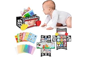 Dr.Rapeti 3in1 Tissue Box Toy Tummy Time Mirror Black and White High Contrast Double-Sided Foldable Sensory Montessori Toy Cr