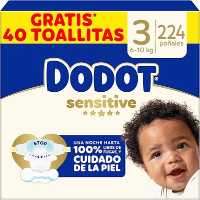 Pañales Bebé Sensitive, Talla 3 (6-10 kg), 224 Pañales + Regalo de 40 Toallitas Aqua Pure 99% Agua, Hasta 12 h De Protección Antifugas y Cuidado de la Piel, Pack Mensual