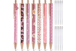 Sherr 7 Pcs Fancy Pens for Women Cute Sparkly Glitter Pens with 10 Pcs Black Ink Refills Pretty Gifts for Girls Office School Christmas Graduation(Pink,Cute)