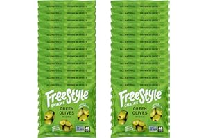 Freestyle Snacks Olive Snack Packs - Single Serve - Fresh Pitted Green Olives, Jumbo-Sized, Grown in Greece, All Natural, Non-GMO, Paleo, Sugar-Free, Keto, Salty Snack - Original, 1.1oz (24 Pack)