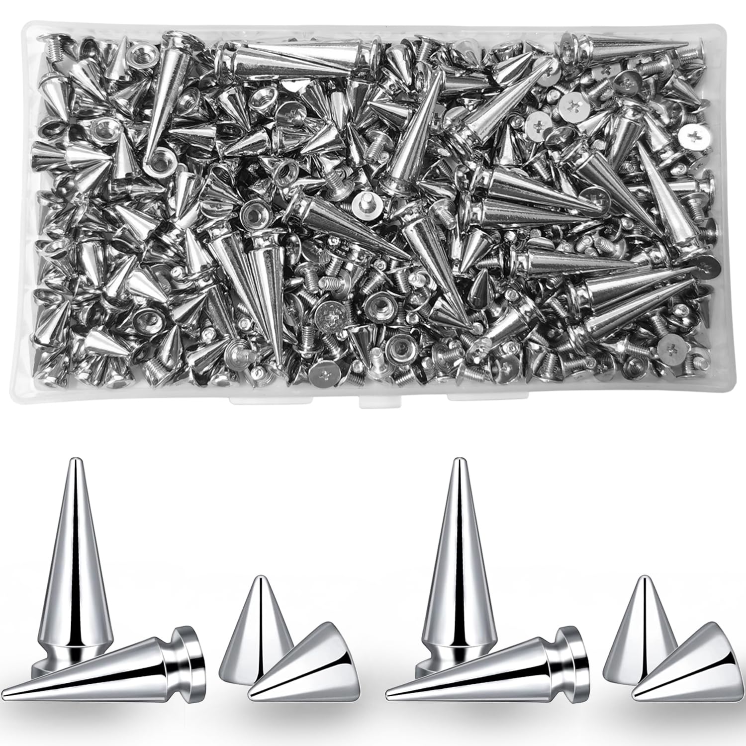 230 Sets Cone Spikes, MaehSab Metal Tree Spikes, Screwback Spike Studs Rivets for Halloween Cosplay DIY Leather Craft Decoration Punk Rock Style Clothing Accessories (Silver)