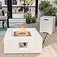 HOMPUS Outdoor Propane Fire Pit 40,000 BTU 28-inch Square Concrete Natural Gas Fire Table Outside Smokeless Firepit Furniture with Tank Cover,Lava Rocks and Rain Cover for Garden,Deck,Backyard