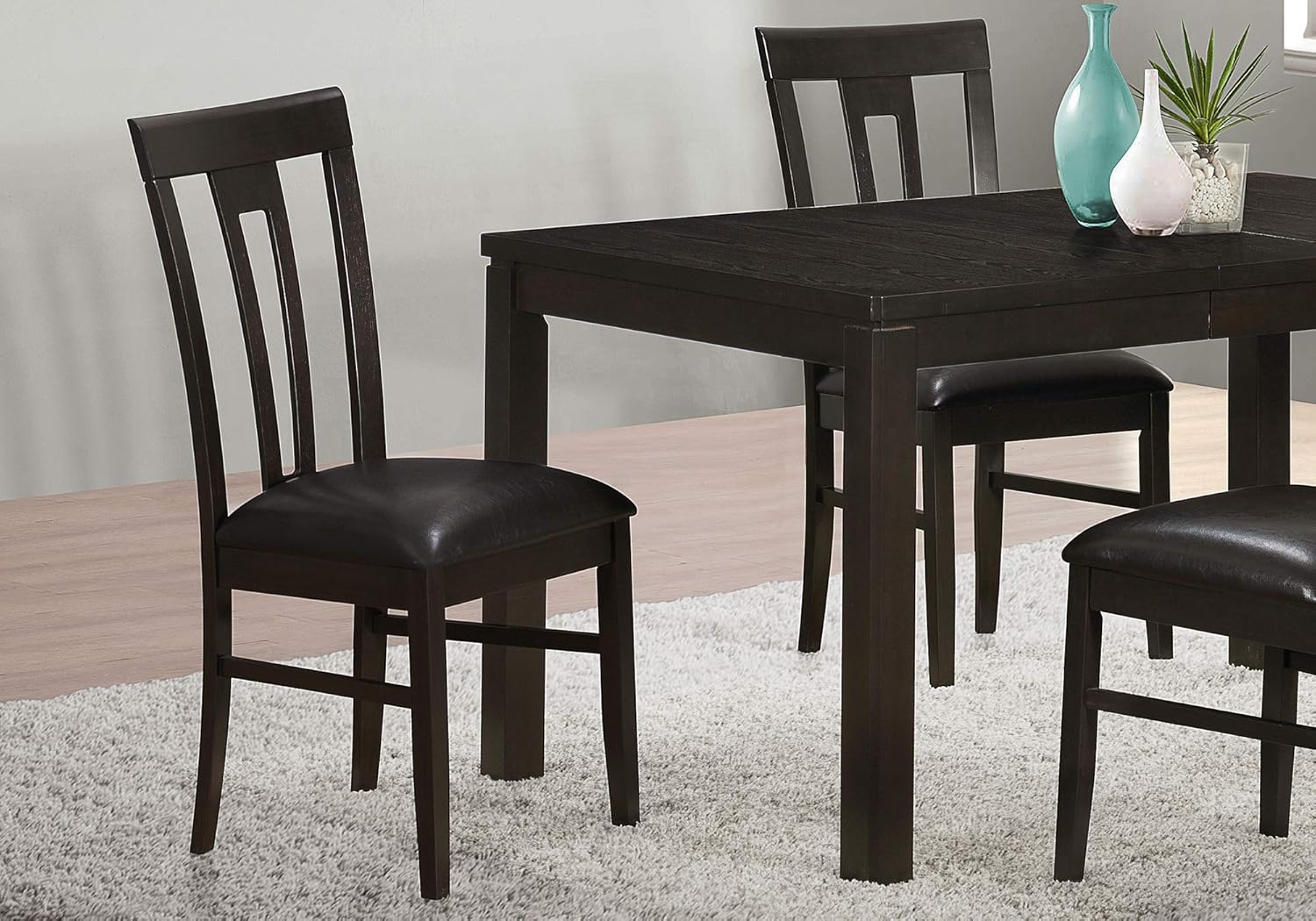 I 1496 Set Of 2 Solid Wood Dining Chairs Leather Look Upholstered Seats Dark Brown Black Dining Room Chairs Amazon Ca Home