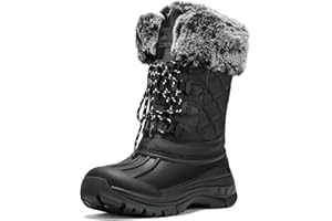 DOBOLIN Women's Waterproof Winter Snow Boots Lightweight Warm Fur Lined Lace-Up Boots Mid-Calf Booties Anti-Slip Sole for Cold Weather Outdoor