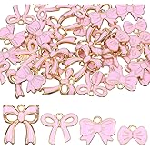 Yuomeaz 40 Pcs Pink Bow Charms, Cute Bow Charms for Bracelets Making, Flat Bowknot Pendants for Women Earrings, Necklace, Jewelry Making, DIY Craft