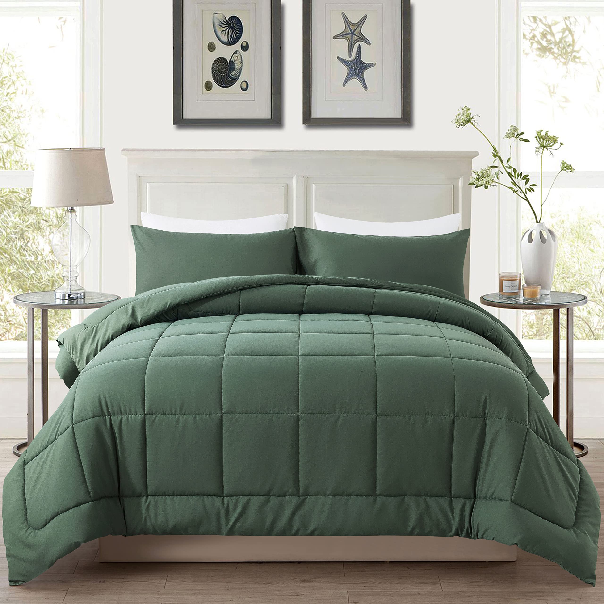 Photo 1 of DOWNCOOL Queen Comforter Set -All Season Bedding Comforters Sets with 2 Pillow Cases-3 Pieces Bedding Sets Queen -Down Alternative Sage Green Queen Size Comforter Sets(88"x92")