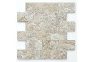 DICOFUN 10 Sheets Sandstone Peel and Stick Backsplash Wall Tiles, 12"x12" Thick PVC Subway Tile for Kitchen Backsplash