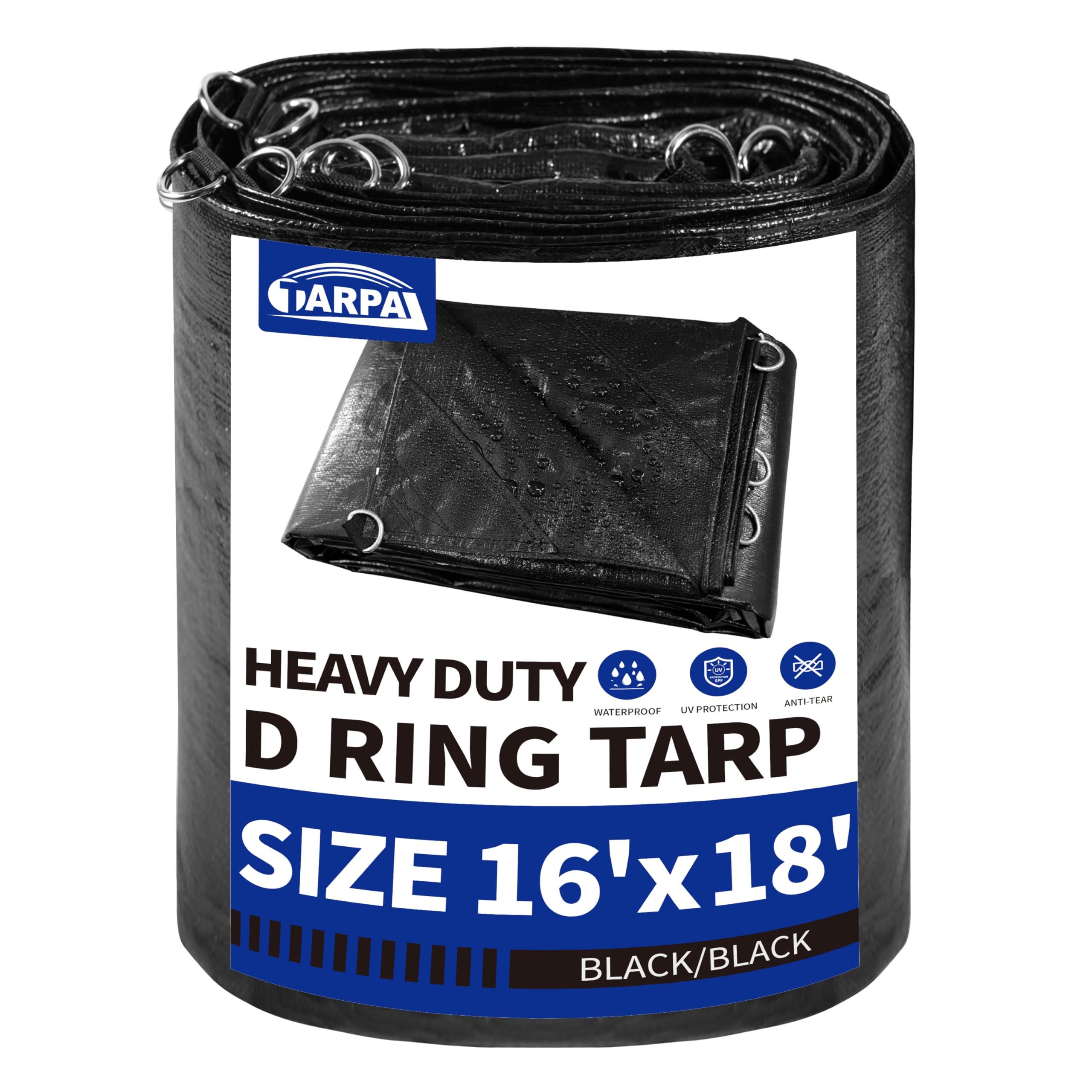 Photo 1 of TARPAL Tarp 16x18 Heavy Duty Tarps 14mil D-Shaped Metal Ring Waterproof UV Protection Triangular Design Reinforced Corners and Edges?Black?