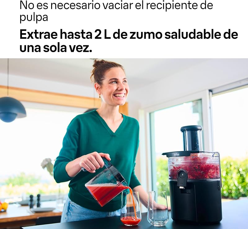 MultiJuice 5 SJ5000, Licuadora Extractor con Tecnología ColdXtract, Boquilla de 75 mm, Recipiente de 1,5 l, Antigoteo, Sistema de Seguridad Cuádruple, Filtro de Acero Inoxidable, 800 W, Negro — foto 5 de 8