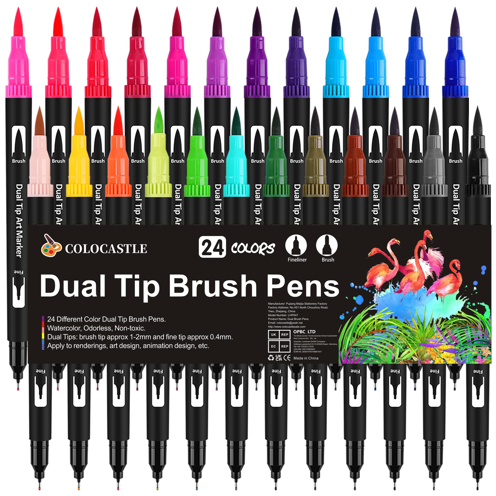 Dual Brush Pen Set, 24 Farben, Pinselstifte, Filzstifte für Kinder Bullet Journal Handlettering Aquarell Mandala Kalligraphie Manga Erwachsene Doppelfasermaler Fasermaler[1-2 mm] und Fineliner[0,4 mm]