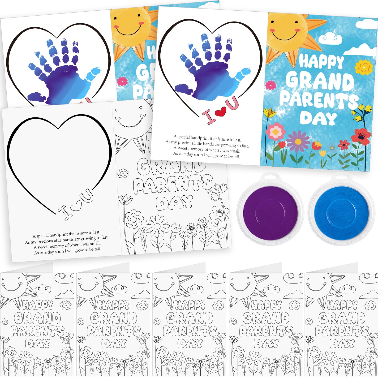 Photo 1 of Motipuns 60 Pcs Grandparents Day Handprint Cards Kit 5 x 7 Inch Greeting Cards and 2 Pcs Large Ink Pad Grandparents Day Handprint Craft DIY Kit Fun Activities DIY Grand-parents Gift Craft