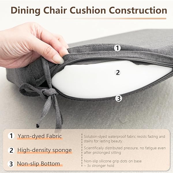 C-HOPETREE INDOOR OUTDOOR DINING CHAIR CUSHIONS WITH TIES, SEAT PADS FOR KITCHEN WITH WASHABLE COVER AND NON-SLIP BOTTOM, HIGH-RESILIENT FOAM, WATERPROOF, 17″ X 16″ X 2″, DARK GREY, SET OF 8