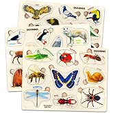 Wooden Puzzles for Toddlers 1-3 - 3 Montessori Kids Puzzles Ages 2-4 | Realistic Wood Puzzle for Toddlers 3-5 Boy and Girl - Learning Insects, Arctic Animals and Birds for Children