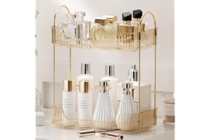 YCIA&DONE Bathroom Organizer Countertop,2 Tiers Bathroom Counter Organizer, Skincare Organizers,Cosmetics Shelf, Perfume Holder for Vanity Tray, Bathroom Countertop Organizers (Amber Gold)