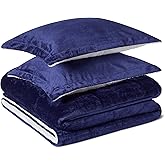 Amazon Basics Reversible Sherpa Comforter Set with Pillow Sham, Navy, King