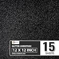 Simetufy 15 Sheets Black Glitter Cardstock, 12" x 12" Card Stock for Crafts | Black Glitter Paper for Cricut, DIY Projects, S