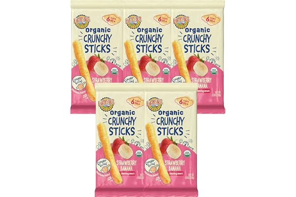 Earth's Best Organic Baby Food, Dissolvable Teething Snack for Babies 6 Months and Older, Strawberry Banana Crunchy Sticks, .56 oz Pack (Pack of 5)
