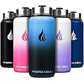 HYDRO CELL Stainless Steel Insulated Water Bottle with Straw - For Cold & Hot Drinks - Metal Vacuum Flask with Screw Cap and Modern Leakproof Sport Thermos for Adults (Blue/Black 32oz)