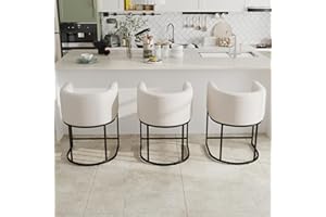 BESTANO Modern Counter Height Linen Upholstered Bar Stools Set of 3, 24" Kitchen Counter Island Stools Bar Chairs with Black Metal Frame, Cream