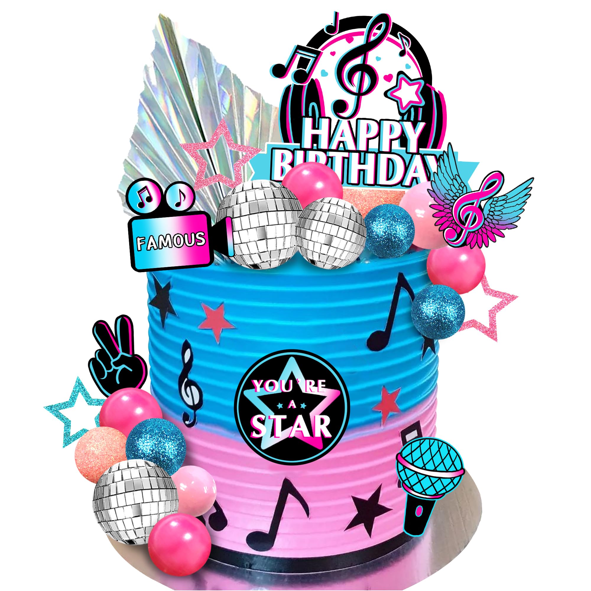Photo 1 of 30 PCS Music Cake Toppers Musical Birthday Party Cake Decorations for Musical Cake Toppers Set Girls Music Karaoke Theme Birthday Party Supplies (Style1)