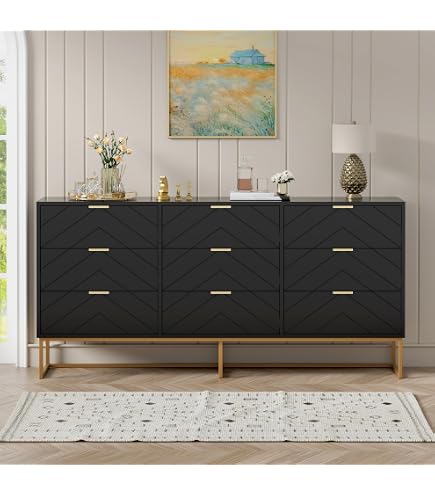 Amazon.com: Anbuy Gray 9 Drawer Dresser for Bedroom with Gold Handles, Long  Dresser & Chest of Drawers with Deep Drawers, Modern Wood Dressers for  Closet Living RoomGrey : Home & Kitchen
