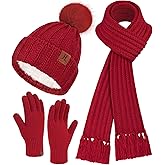ZASFOU Womens Winter Beanie Hats Scarf Touchscreen Gloves Set Knit Fleece Lined Beanies Pompom Hat Scarves Gifts for Women