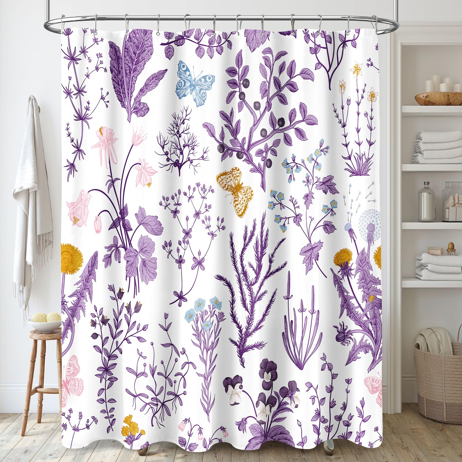 MAYZUS Purple Floral Shower Curtain 60x72, Cute