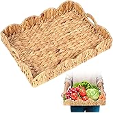 LASIDO Water Hyacinth Handwoven Seagrass Tray with Scalloped Edge and Handles (17x13x3in) Rectangular Handwoven Trays, Water Hyacinth Basket for with Built-in Handles (Rectangular - 1 PCS)