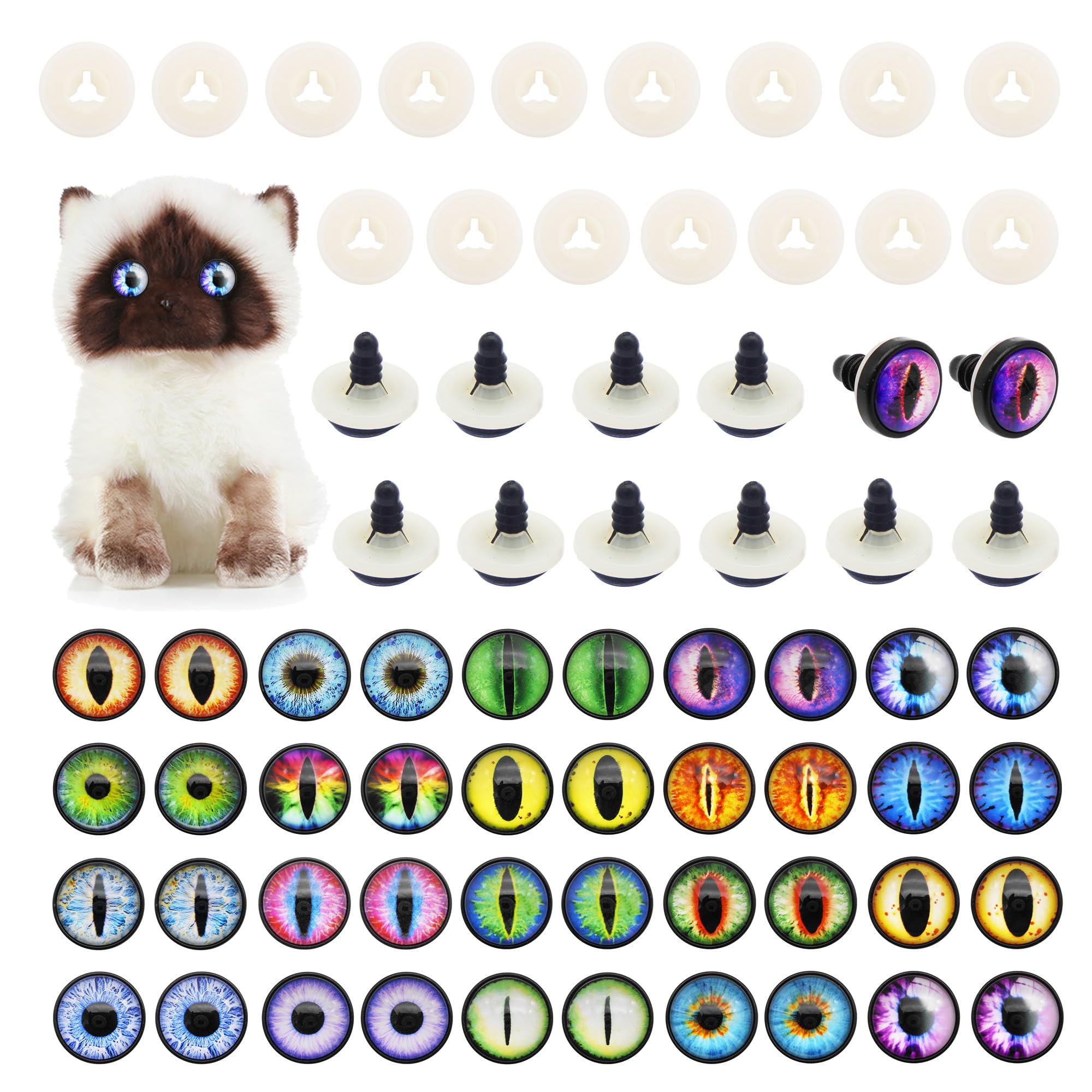 Julie Wang 20 Pairs Dragon Safety Eye for Stuffed Animal Crafts Making with Washer Artist Model Amigurumi Crochet Eyes Supplies 10MM