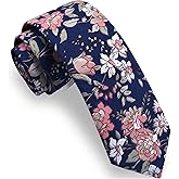 GUSLESON Fashion 2.4"(6cm) Floral Skinny Tie for Men Slim Flower Print Cotton Necktie for Wedding Party