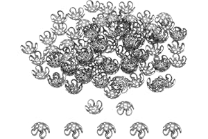 PATIKIL Flower Bead Caps, 100Pcs 8x3mm Hollow Metal Spacer Bead End Caps for Jewelry Making Earring Bracelets Necklace DIY Crafting, Black