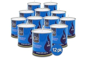 OHR CANDLES 1 Day Yahrzeit Candle - 12 Pack - 24 Hour Kosher Yahrtzeit Memorial and Yom Kippur Candle in Tin Cup Holder