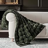 EverGrace Ultra Soft Luxury Fluffy Faux Rabbit Fur Throw Blanket, Thick Warm Bubble Throw for Bed, Cozy Plush Reversible Blankets for Couch, Chair, Sofa, Green, 50x60 Inches