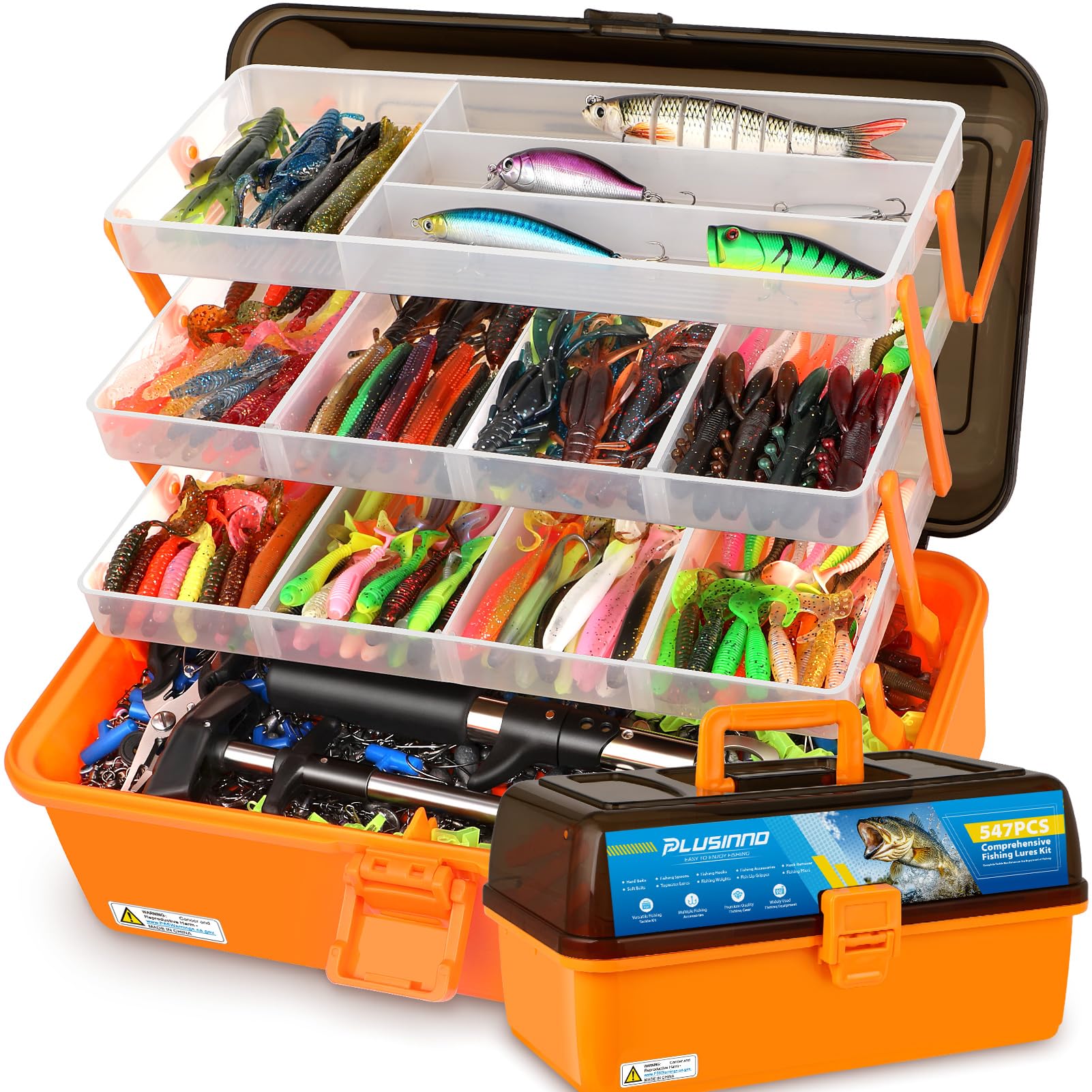 Photo 1 of MISSING MOST PIECES !!! ------------------------------------------------------------------------------------------------------------------ PLUSINNO Large 4-Layer Tackle Box with Tackle Included, 547Pcs Fishing Lures Kit - Pliers, Crankbait, Hooks, Weights