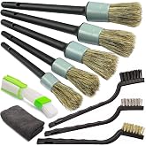 TAKAVU Car Detailing Brush Kit, 10 Piece Boar Hair for Interior | Detail Brushes, Wire Brush &amp; Microfiber Towel for Engine Bay &amp; Auto Interior Cleaning, Vents, Emblems &amp; Trim