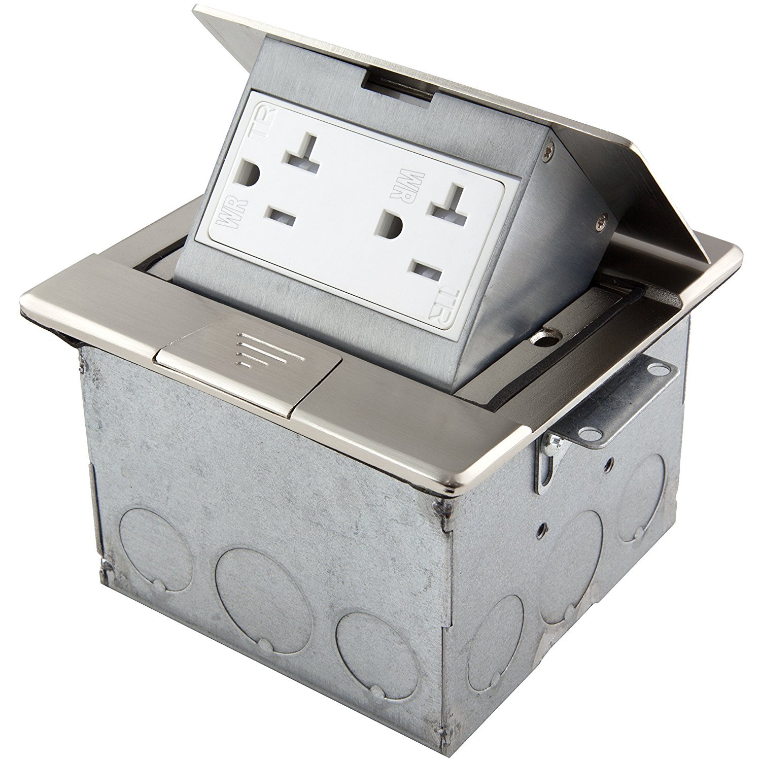 ENERLITES Square PopUp Floor Box Kit, 4.75" x 4.75" Cover, 20A Tamper